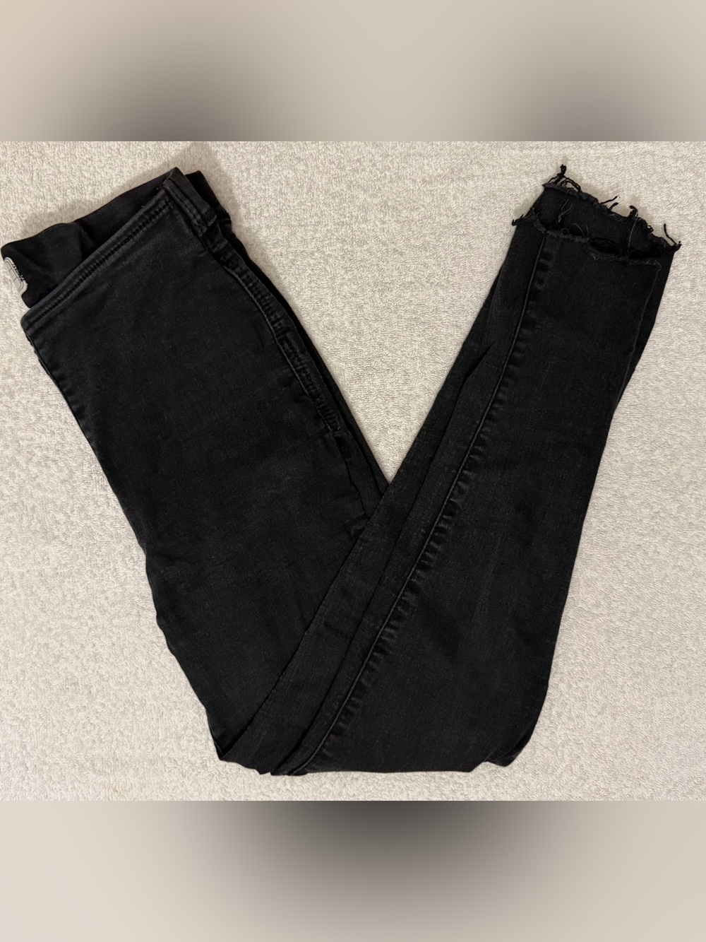 Free People High Rise Pull-On Skinny Jeans Raw Hem Elastic Waist Grunge Edgy